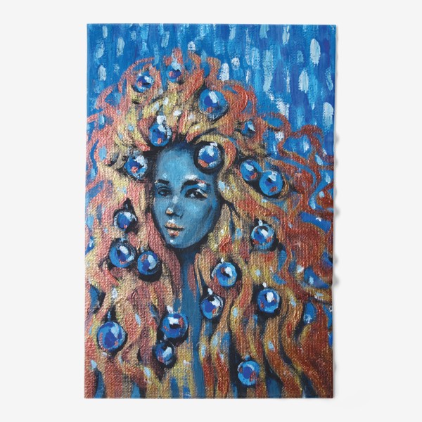 Полотенце «Девушка в волосах новогодние шары»