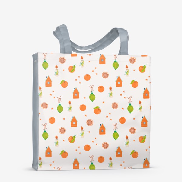 Сумка-шоппер «Яркий новогодний паттерн с мандаринами и декором»