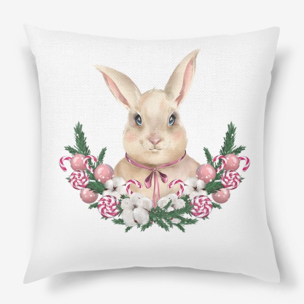 Подушка «Милый кролик с новогодними украшениями»