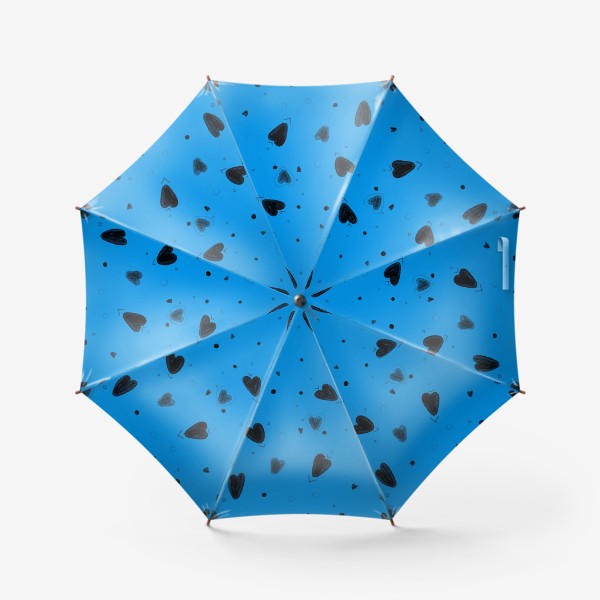 Зонт «Голубой паттерн с чёрными сердечками на день святого валентина»