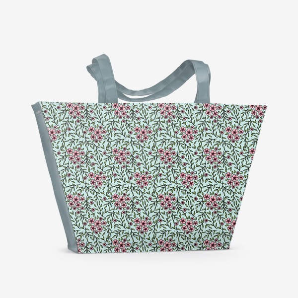 Пляжная сумка «Цветы сакуры и веточки - паттерн»