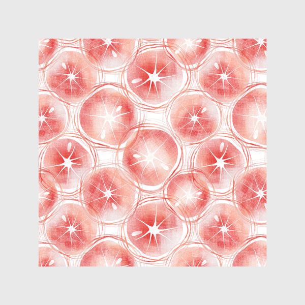 Шторы «Акварельный нарисованный вручную бесшовный фон с яркими иллюстрациями розовых грейпфрутов. Стильные срезы грейпфрута»
