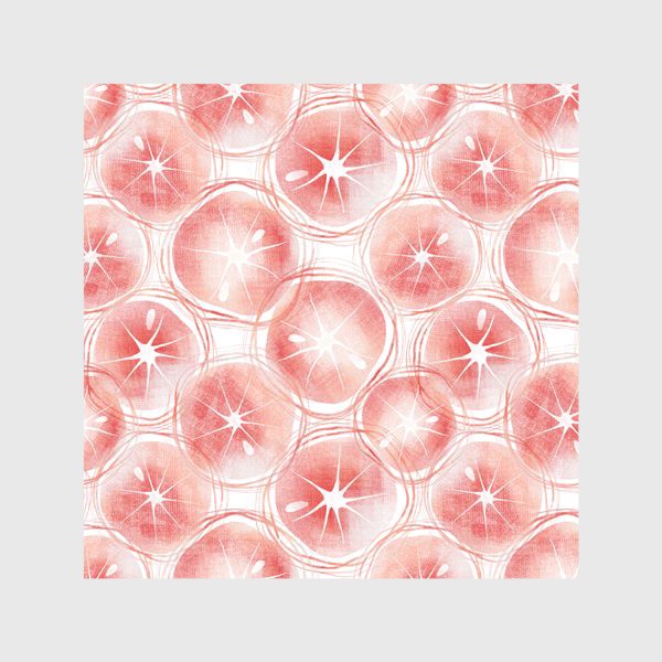 Скатерть «Акварельный нарисованный вручную бесшовный фон с яркими иллюстрациями розовых грейпфрутов. Стильные срезы грейпфрута»