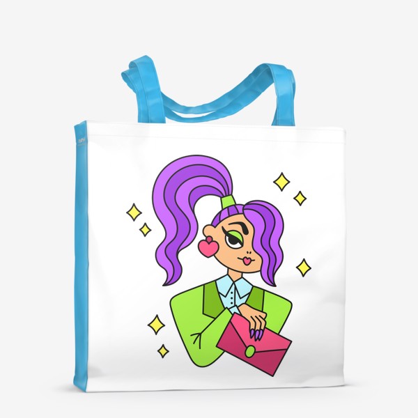 Сумка-шоппер «Бизнес вумен. Девушка с фиолетовыми волосами в салатовом жакете»