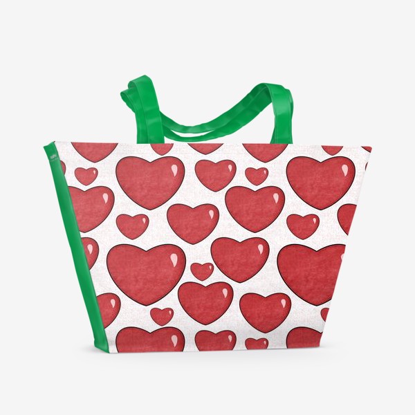 Пляжная сумка «Текстурные сердца на белом фоне Принт с сердцами Объёмные красные сердечки »