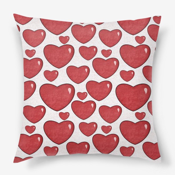 Подушка «Текстурные сердца на белом фоне Принт с сердцами Объёмные красные сердечки »