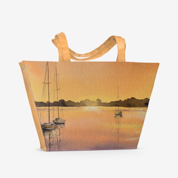 Пляжная сумка «Закат, море, парусники»