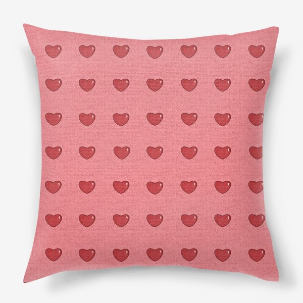 Подушка «Мелкие  обьемные сердца на розовом фоне Сердечки принт с сердцами и сердечками»