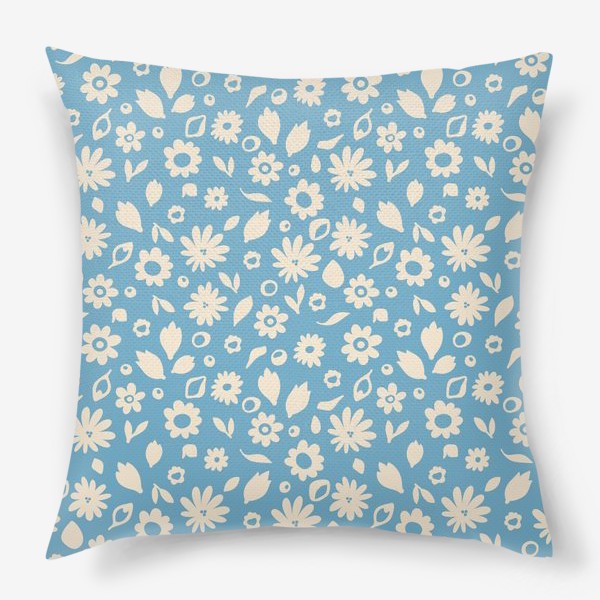 Подушка «Мелкие белые цветы на голубом фоне Принт с мелкими белыми цветами»