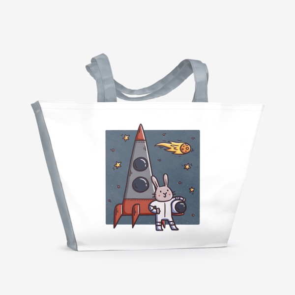 Пляжная сумка «Милый заяц - космонавт. Космос. Ракета»
