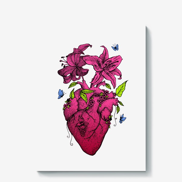 Холст «Сердце, цветы, весна»
