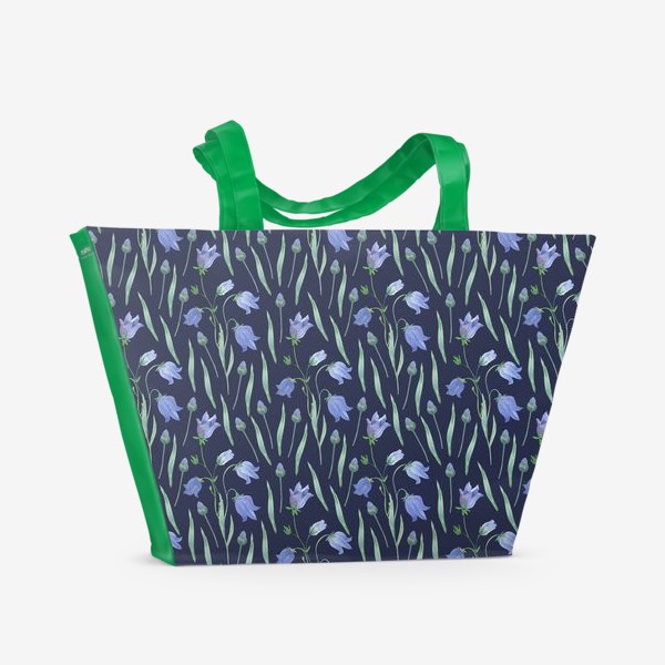 Пляжная сумка «Акварельный растительный паттерн с колокольчиками»