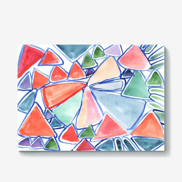 Холст «Абстрактный рисунок красками. Треугольники, геометрическая абстракция»