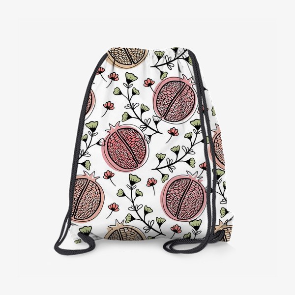 Рюкзак «Пастельно-розовые гранаты и зелёные веточки на белом фоне»