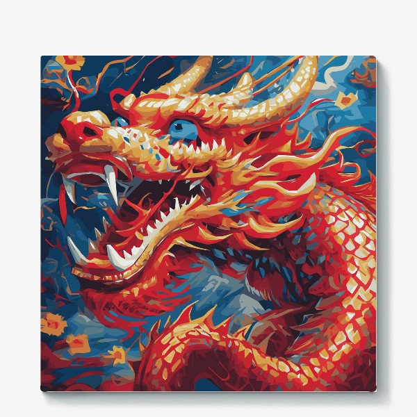 Холст «дракон красный с синим»
