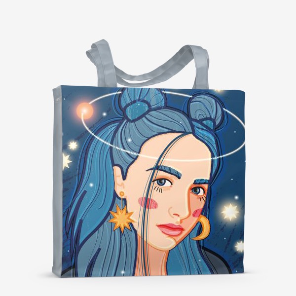 Сумка-шоппер «Девушка с синими волосами на фоне космического пейзажа»