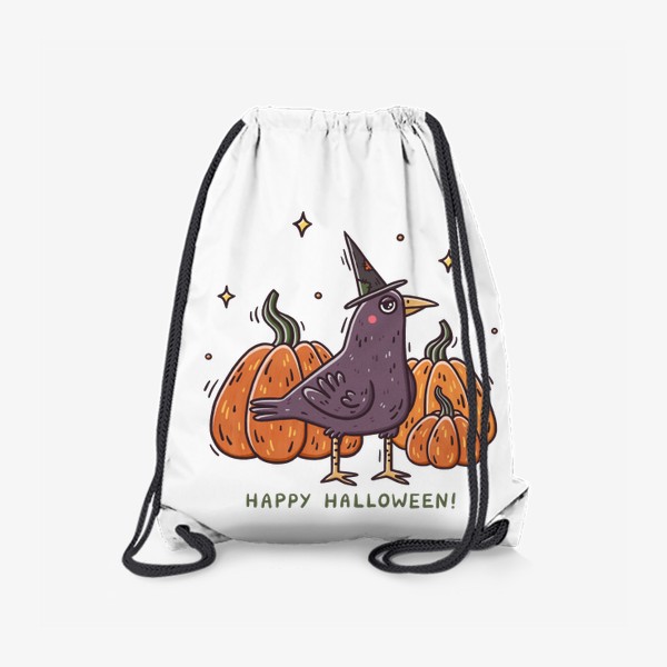 Рюкзак «Милый ворон в шляпе. Тыквы. Хэллоуин. Магия. Happy Halloween»