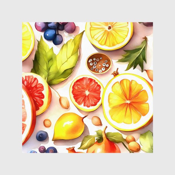 Шторы «Различные фрукты и ягоды акварелью»