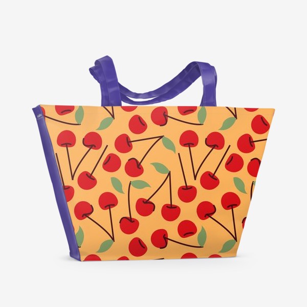 Пляжная сумка «ягода вишни на веточках с листочком»