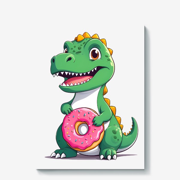 Холст &laquo;Милый мультяшный динозавр с пончиком&raquo;