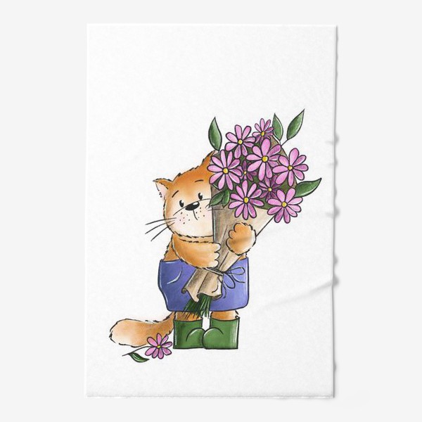 Полотенце «Котик с букетом цветов»