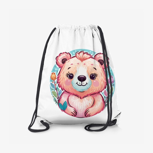 Рюкзак «Забавный розовый медвежонок с цветами, милый мишка медведь, принт для ребенка, для девочки, аниме кавай медведь»