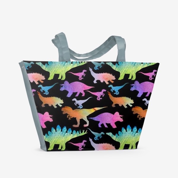 Пляжная сумка «Радужные динозавры на черном»