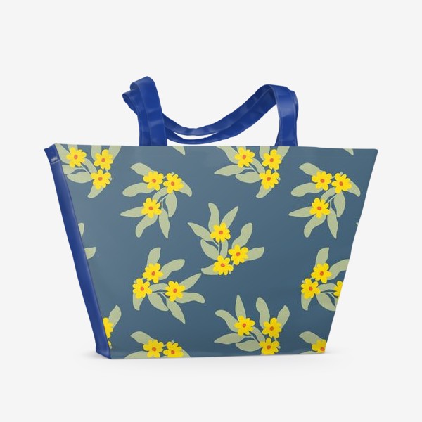 Пляжная сумка &laquo;Весенние цветы, желтые на синем&raquo;