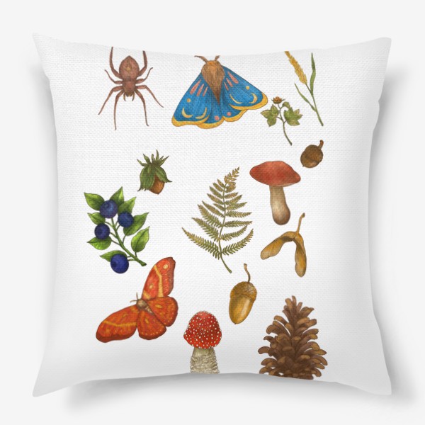 Подушка «Лесная история растения бабочки и грибы»