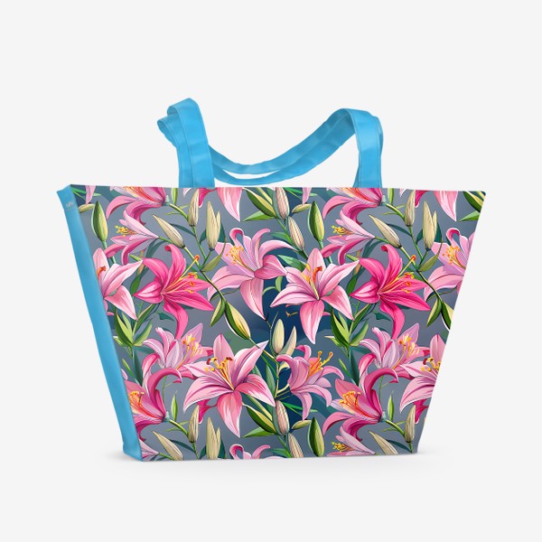 Пляжная сумка «Паттерн розовые лилии»