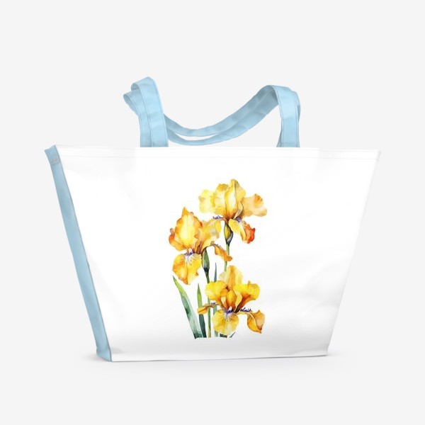 Пляжная сумка «Желтые болотные ирисы, акварель»