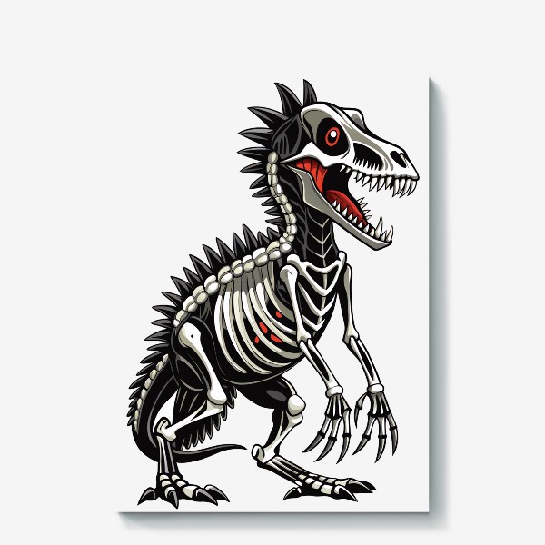 Холст «Скелет динозавра черно-белый»