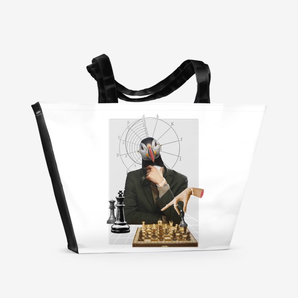 Пляжная сумка «Шахматы, шахматный принт в технике коллажа»