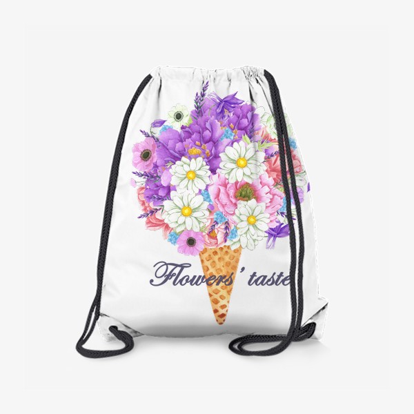Рюкзак «Букет акварельных цветов в вафельном рожке. Цветочное мороженное.»