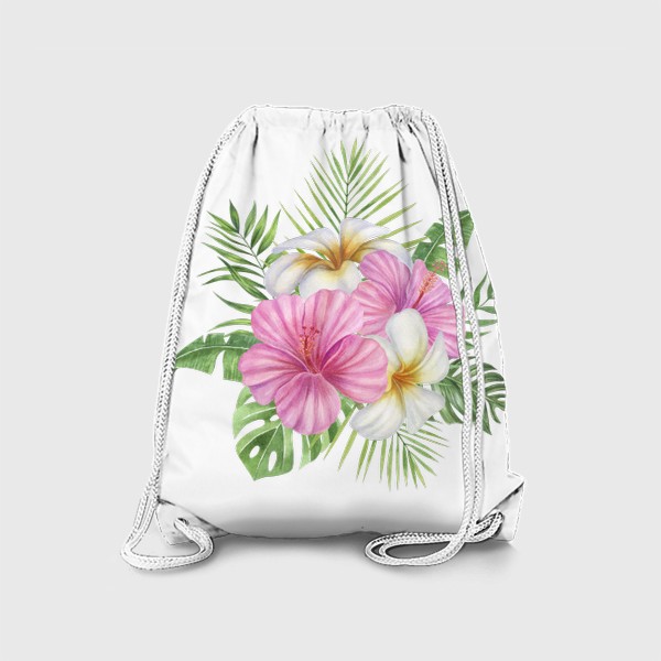 Рюкзак «Принт с акварельными тропическими цветами и листьями. Яркий экзотический букет»