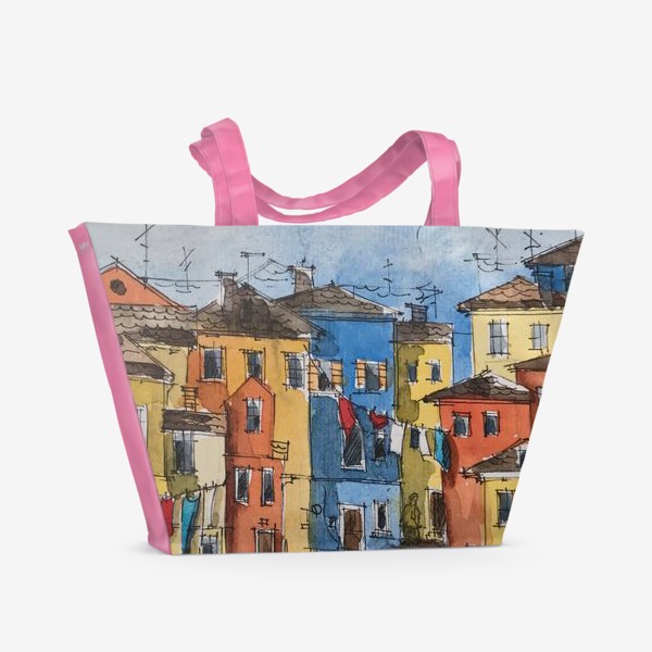 Пляжная сумка «Итальянская улица, акварельный скетч »