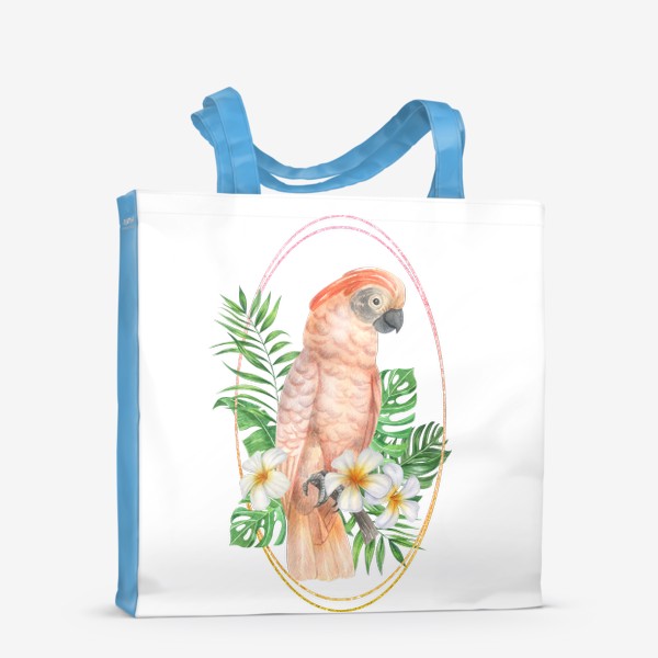 Сумка-шоппер «Тропический летний принт с попугаем, экзотическими листьями и цветами»