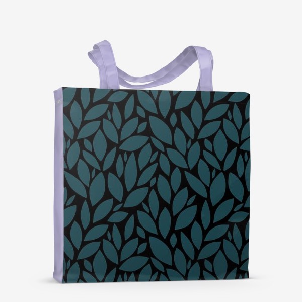 Сумка-шоппер «Принт с листьями минималистичный синие листья на черном фоне»