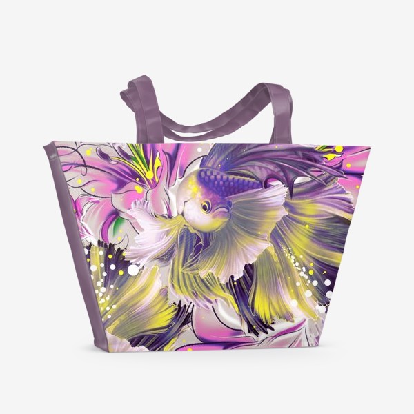 Пляжная сумка «Текстура с рыбками и лилиями»