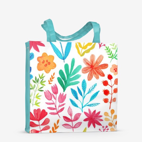 Сумка-шоппер «Акварельный растительный разноцветный паттерн»