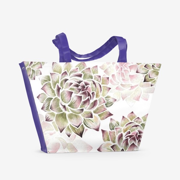 Пляжная сумка «Зелено-розовые акварельные суккуленты»