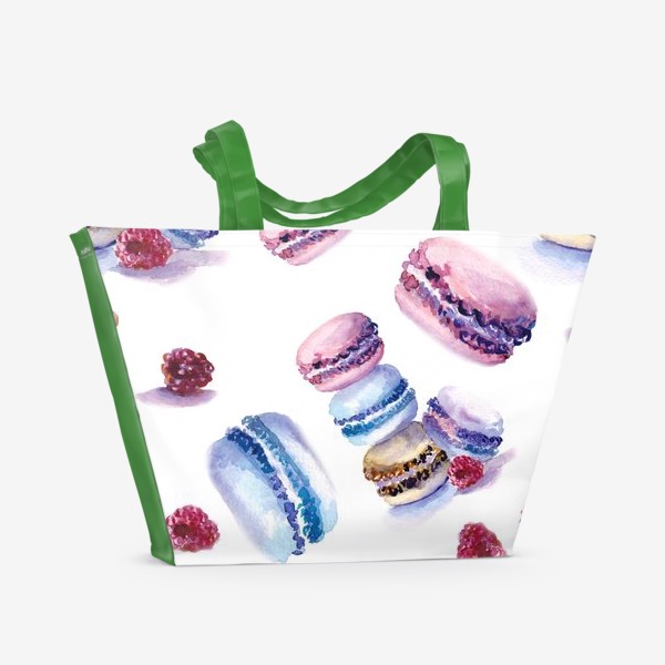 Пляжная сумка «Макарон французское пироженое акварель паттерн»