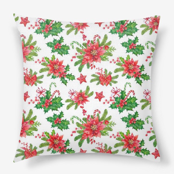 Подушка «Christmas pattern with red flowers»