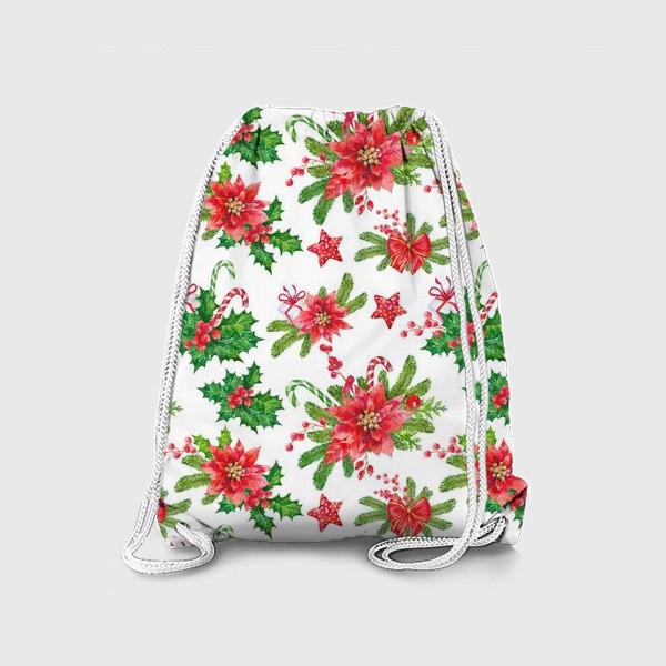 Рюкзак «Christmas pattern with red flowers»