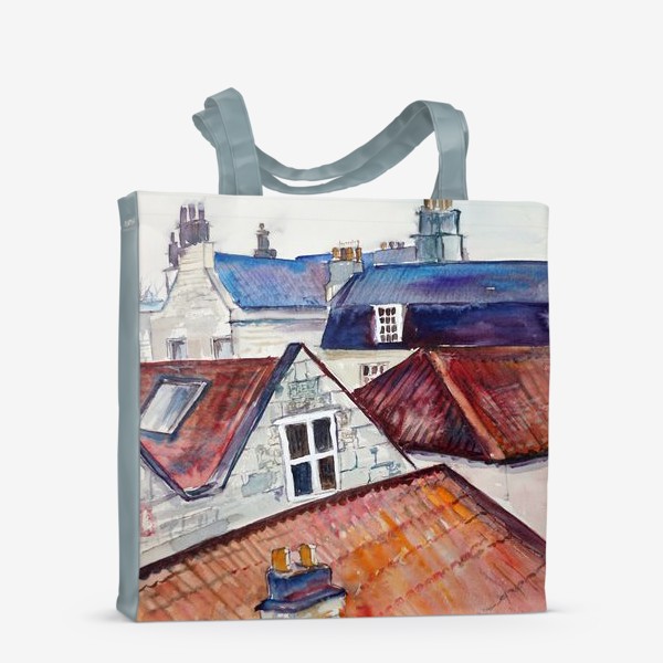 Сумка-шоппер «Акварельное изображение крыш домов, старая черепица и дымоходы»