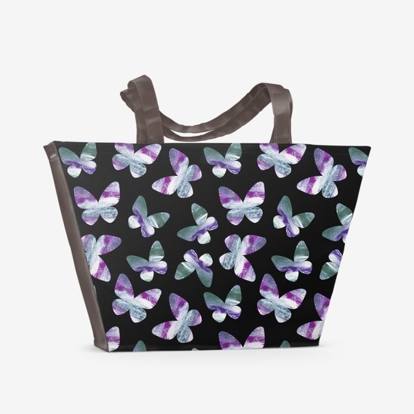 Пляжная сумка «Бабочки на черном фоне»