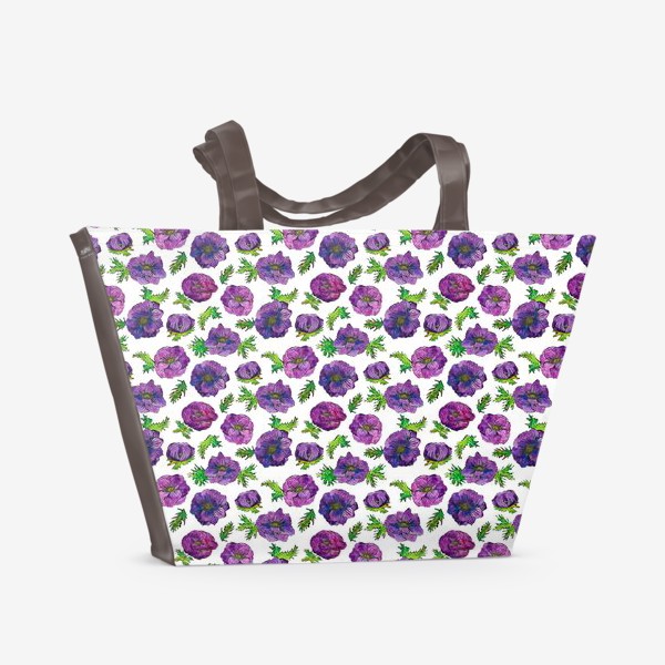 Пляжная сумка «Паттерн фиолетовые анемоны»