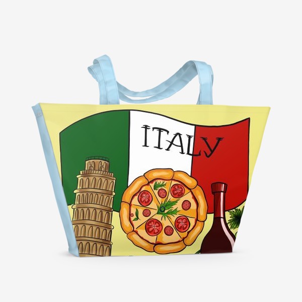 Пляжная сумка «Италия. Любовь моя. Итальянская раскраска в красках.»