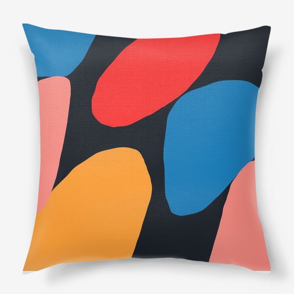 Подушка «Яркая абстракция с разноцветными фигурами на темном фоне»