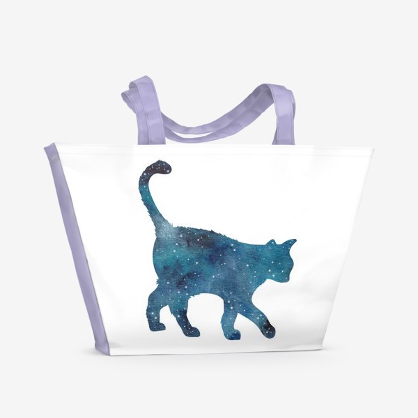 Пляжная сумка «Силуэт черно-синего кота "Космос"»